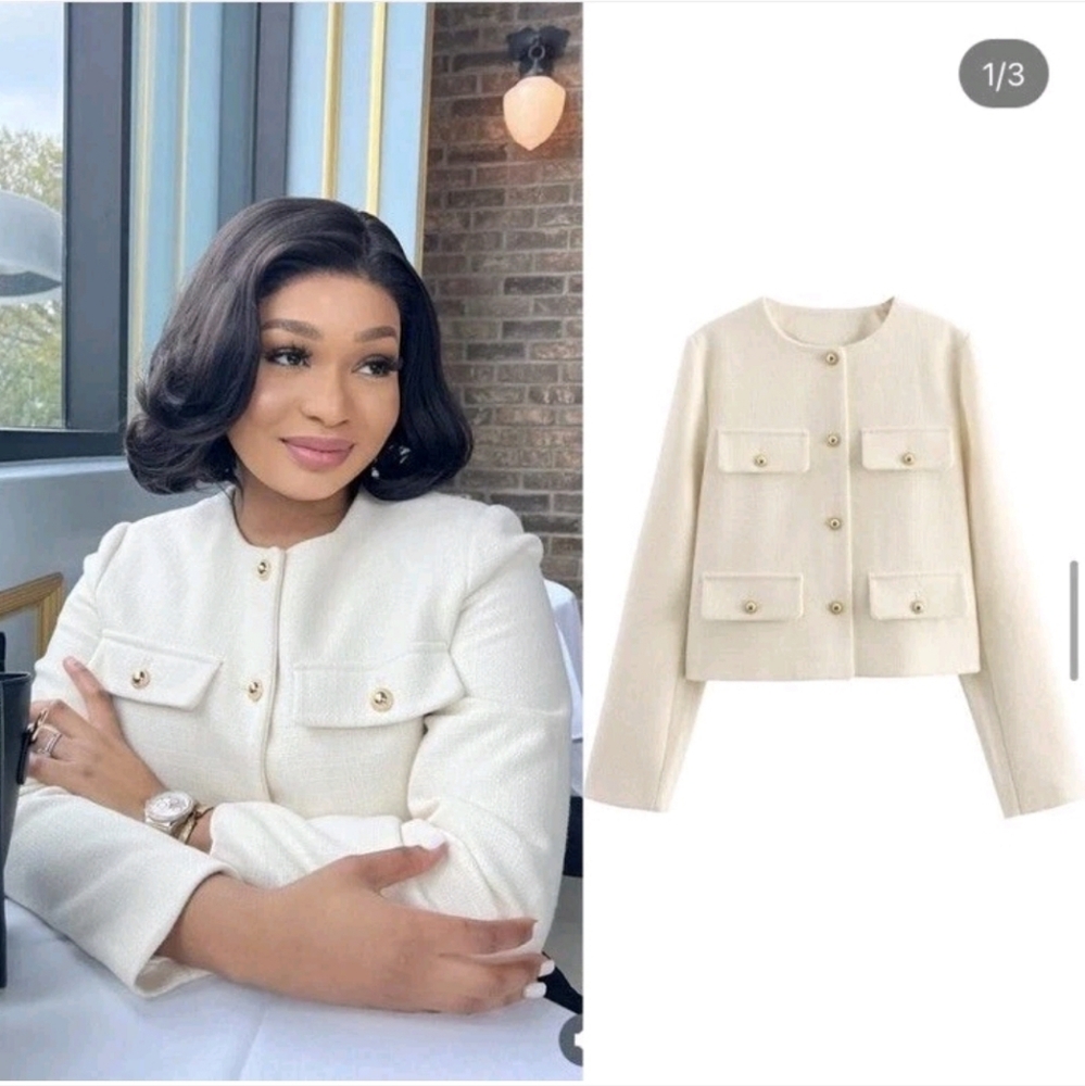 Zara Tweed Cropped Blazer Jacket Size S - Picture 10 of 16